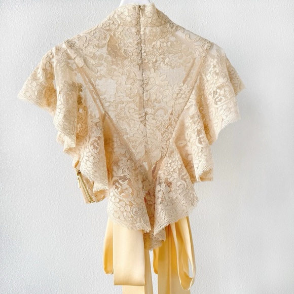 Designer-Style Cream Lace Blouse with Ribbon - Picture 10 of 13